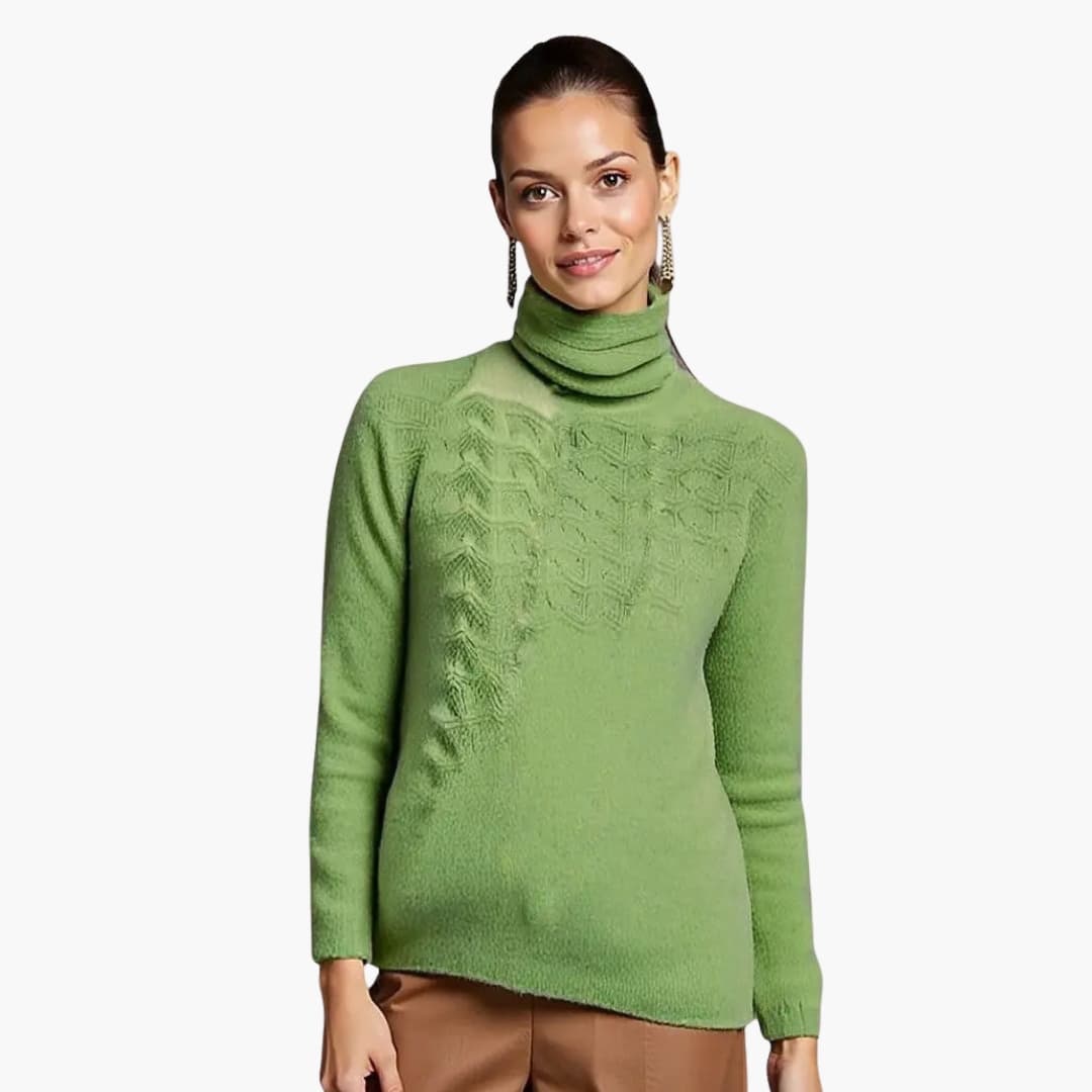 Women's Turtleneck Sweater with Ribbed Neck and Long Sleeves