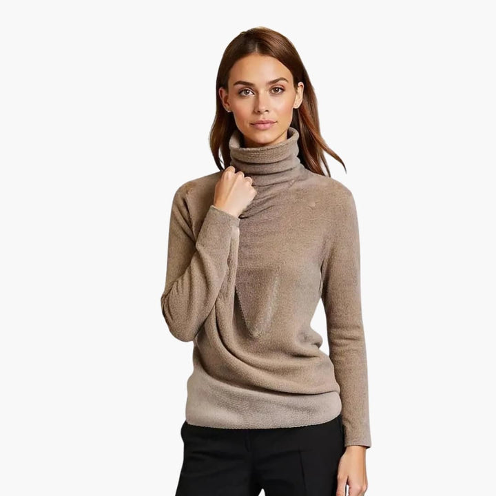 Women's Turtleneck Sweater with Ribbed Neck and Long Sleeves