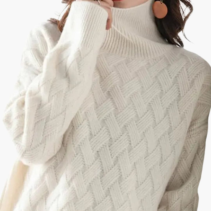 Women’s Turtleneck Sweater with Woven Knit Surface