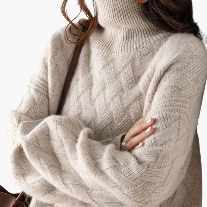 Women’s Turtleneck Sweater with Woven Knit Surface