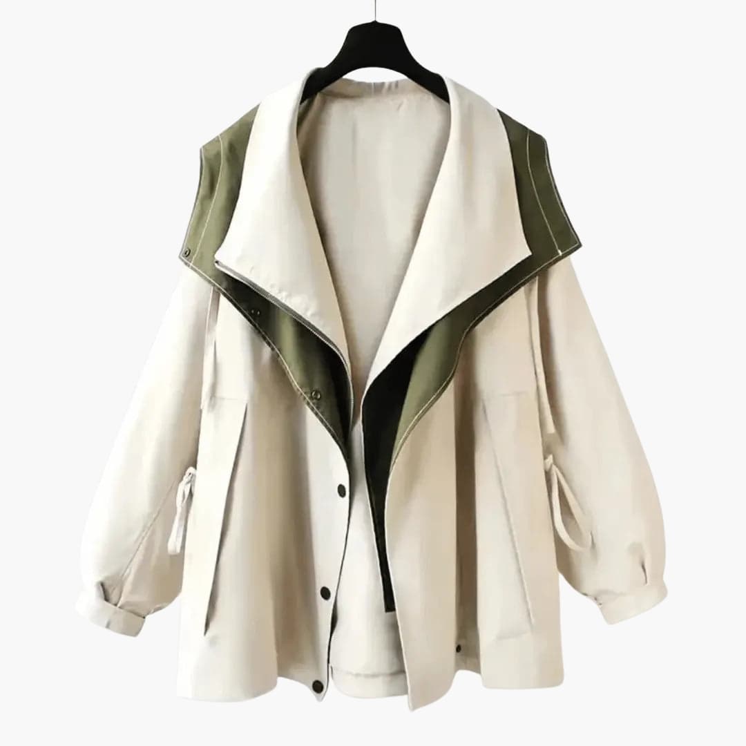 Women’s Two Tone Jacket with Wide Collar and Snap Buttons