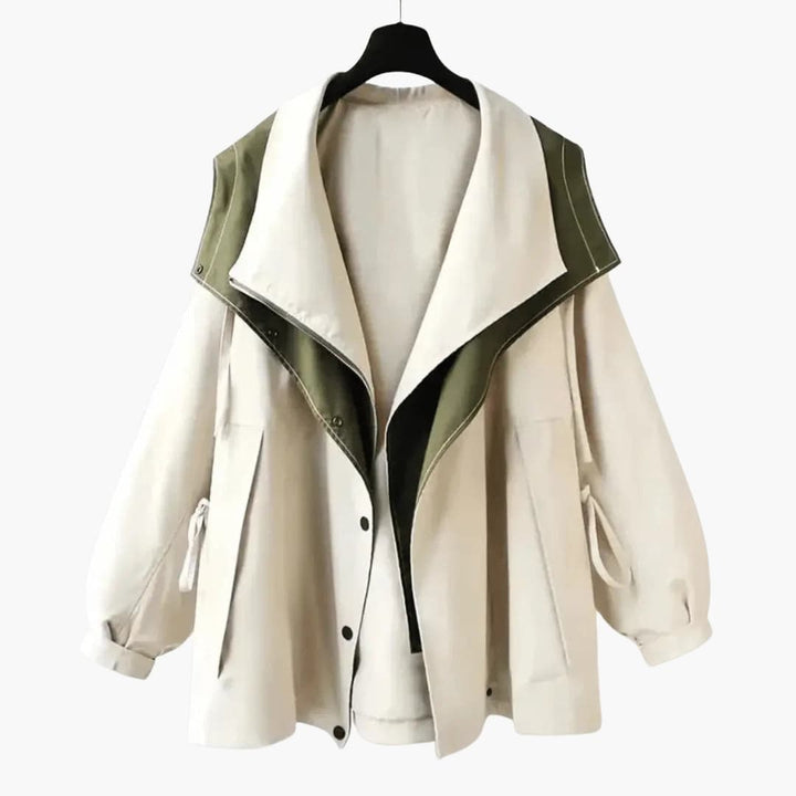 Women’s Two Tone Jacket with Wide Collar and Snap Buttons