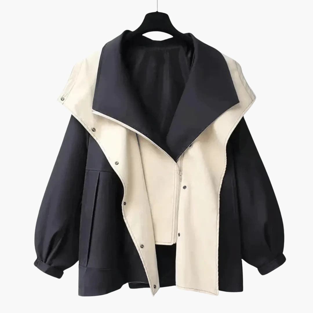 Women’s Two Tone Jacket with Wide Collar and Snap Buttons