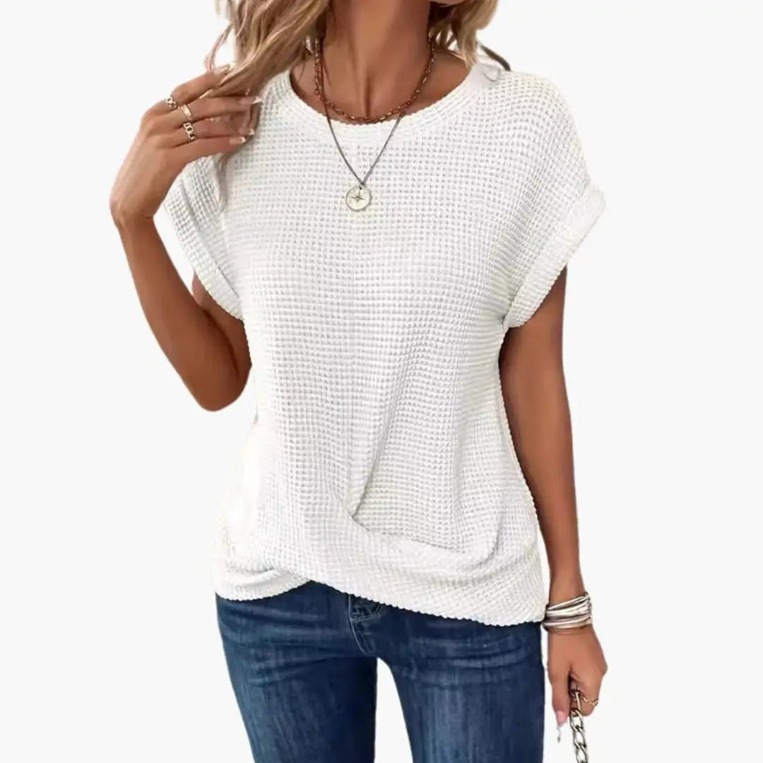 Women's U-Boat Neck Short Sleeve T-Shirt, white waffle-knit fabric, Wilfred Smith