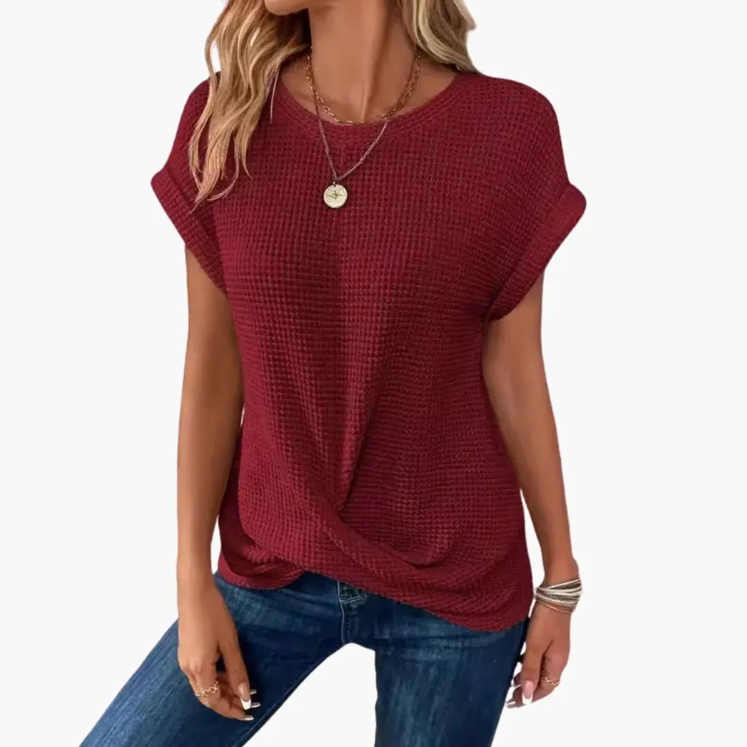 Women’s U-Boat Neck Short Sleeve T-Shirt in burgundy by Wilfred Smith