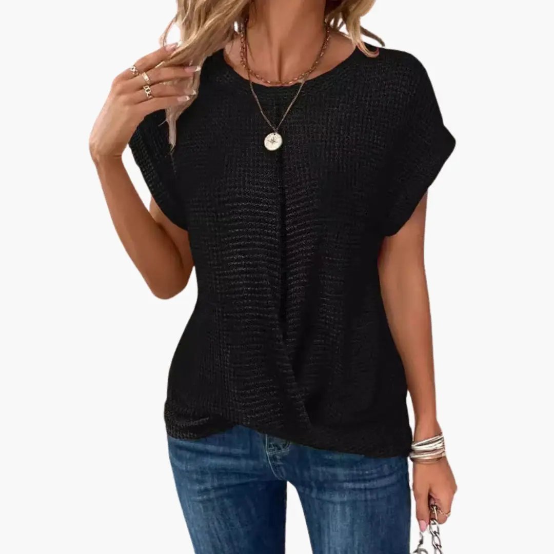 Women's U-Boat Neck Short Sleeve T-Shirt, black knit top by Wilfred Smith