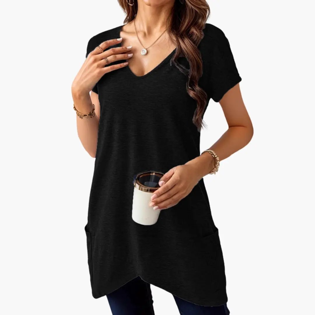 Women’s V-Neck T-Shirt with Side Pockets in black by Wilfred Smith