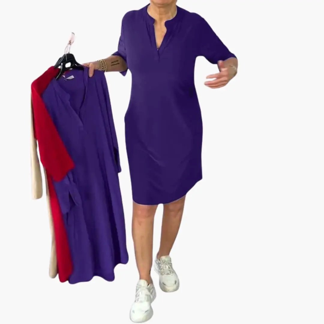 Women’s V-neck loose-fit purple midi dress, casual everyday wear