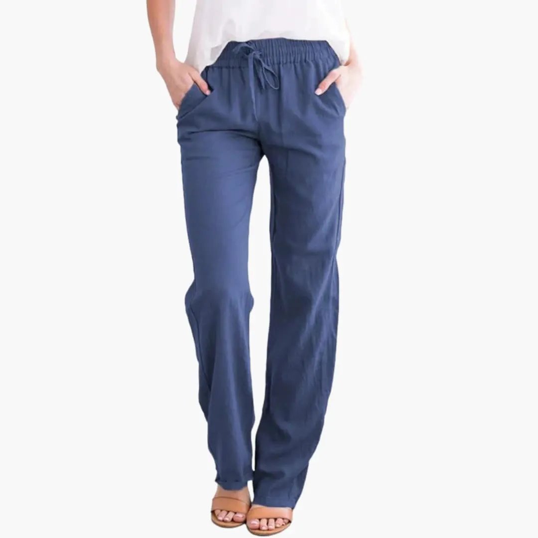 Women’s Wide-Leg Pants with Elastic Waist and Pockets, navy blue trousers by Wilfred Smith