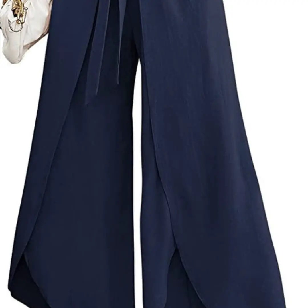 Women’s Summer Pants with Tie Belt and Wide Leg in navy