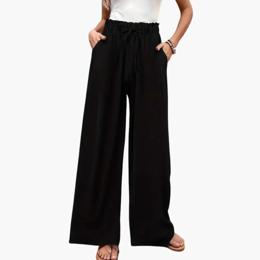 Women’s wide-palazzo pants with elastic waistband and side pockets by Wilfred Smith, black